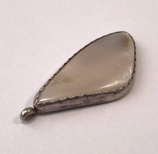 Native American Navajo Sterling Silver 925 Mother of Pearl Necklace Pendant 1.7"