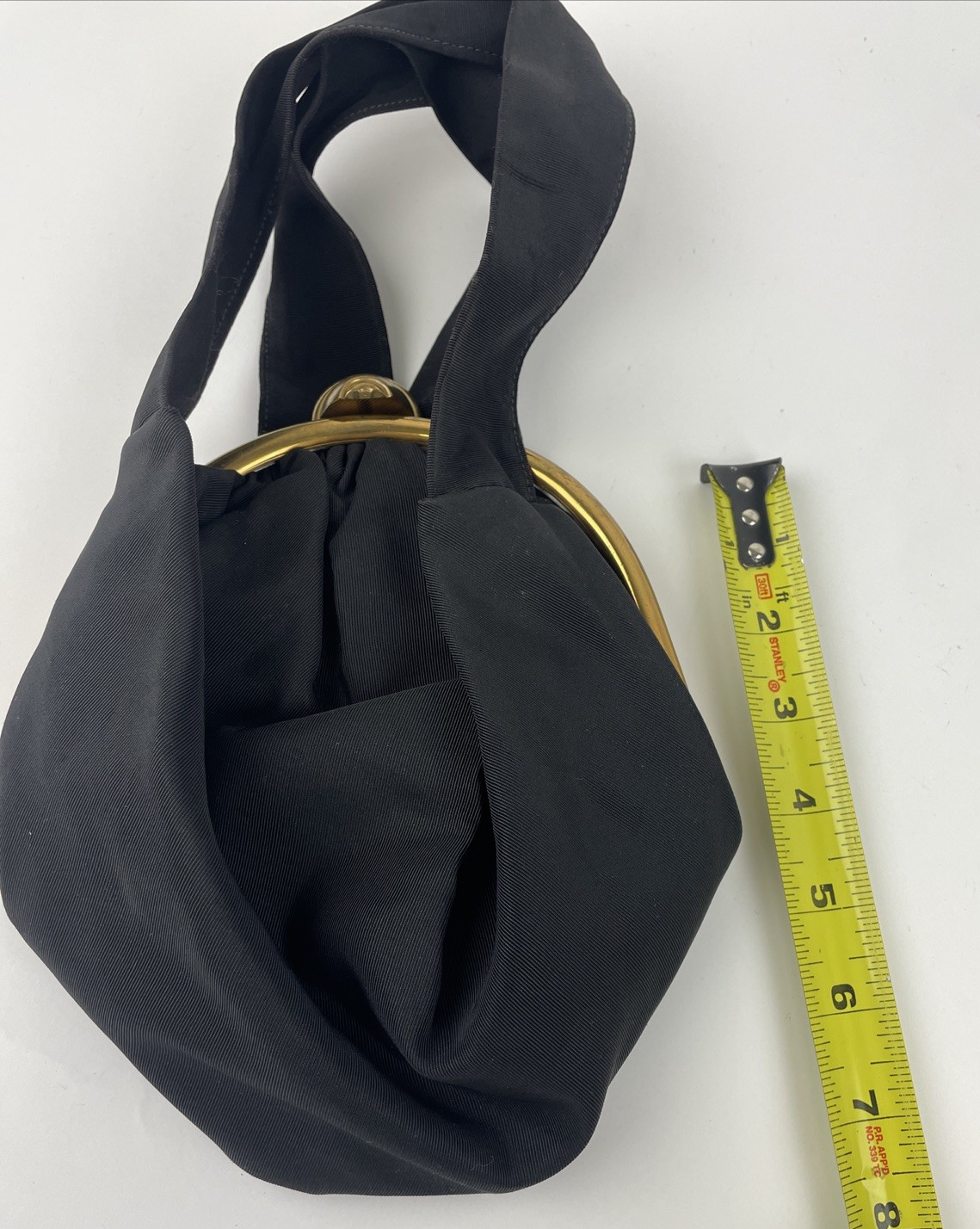 Ingber Evening Black Crepe Handbag Clutch Clamshell Gold RS Clasp USA VINTAGE