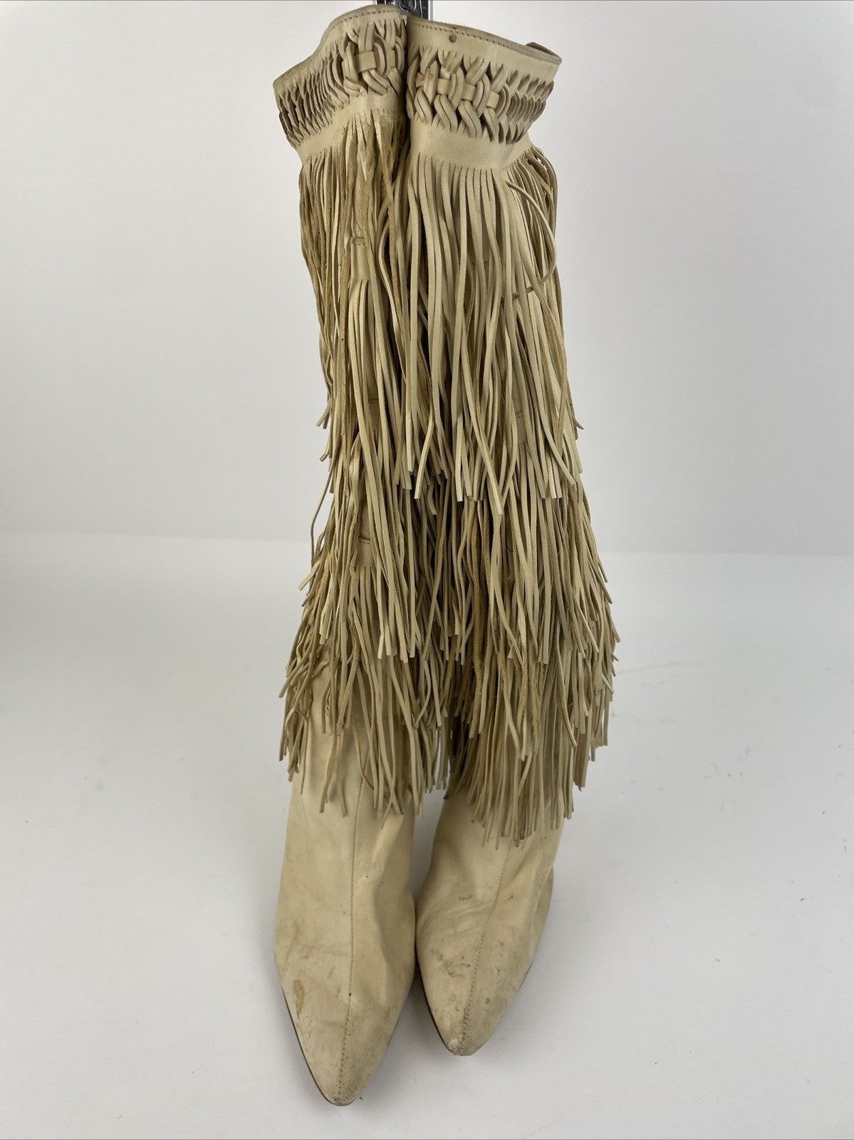 Brian Atwood Tan Fringe Leather Boots Size 37 1/2 Made in Italy