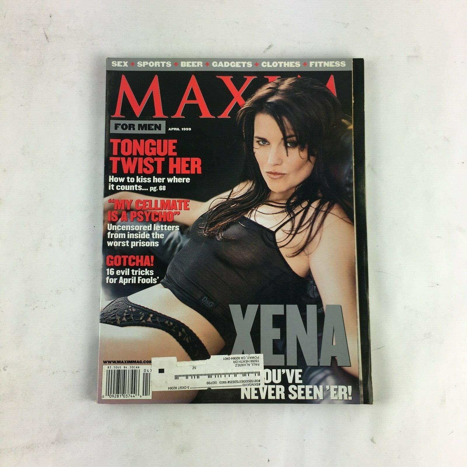 April 1999 Maxim Magazine Xena Tongue Twist Her My Cellmate is a Psycho Gotcha!