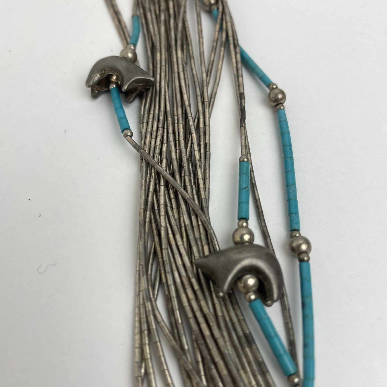 Handcrafted Navajo Liquid Silver Heishi 24 Strand Sterling 24” Necklace 55 Grams