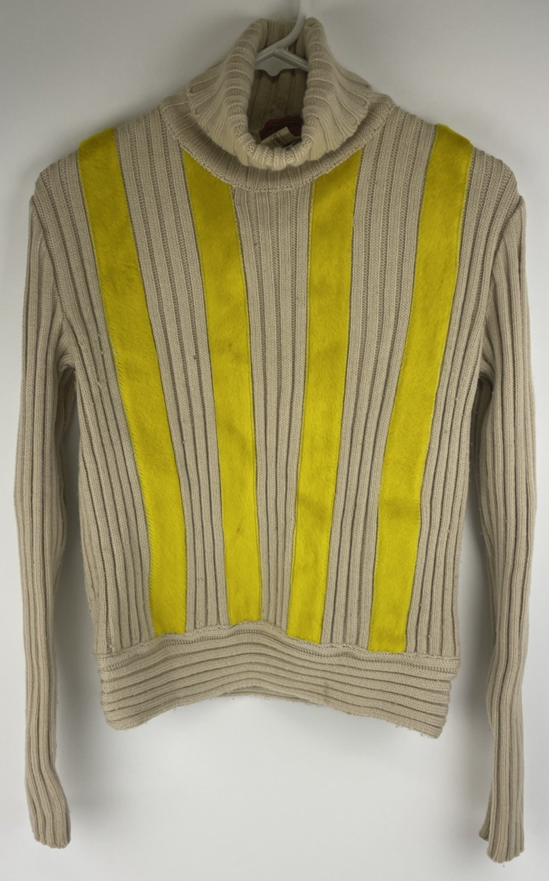Vintage Missoni Pure Wool Beige w Yellow Stripes Sz Small Made in Italy