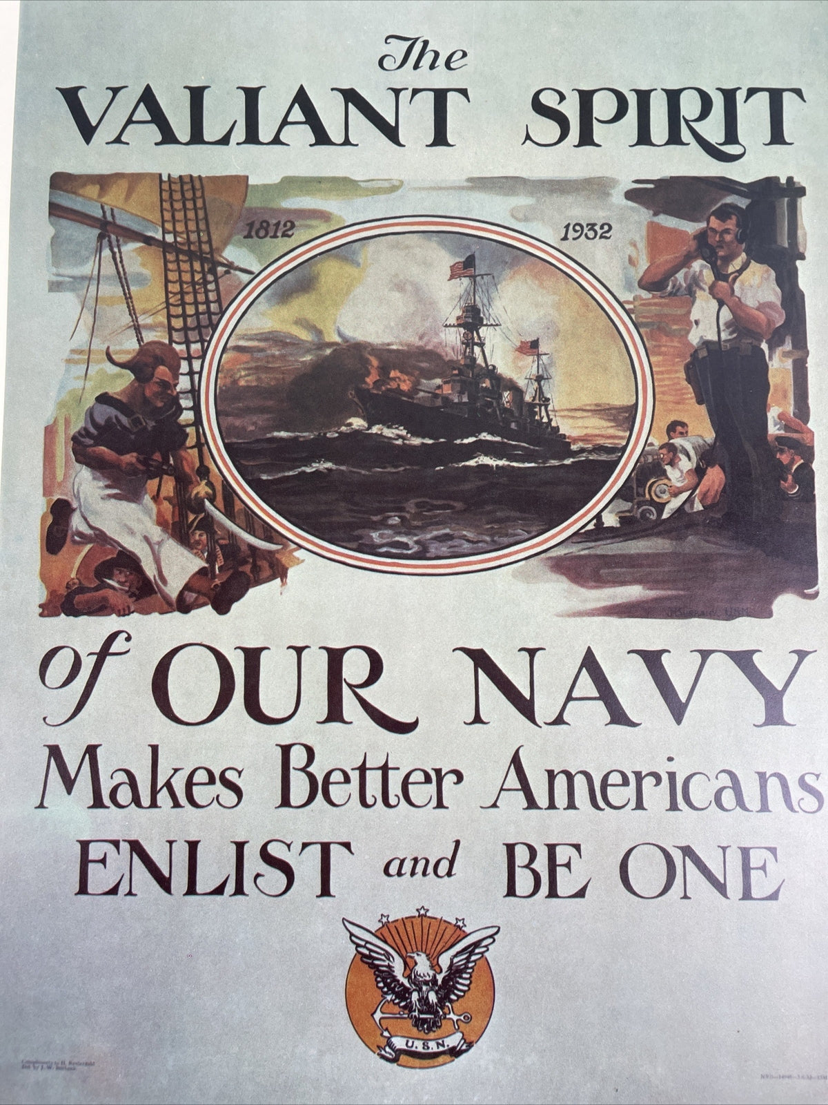 THE VALIANT SPIRIT OF OUR NAVY 20"X 16" Enlistment Poster ( 1932 pre-WWII ) REPO