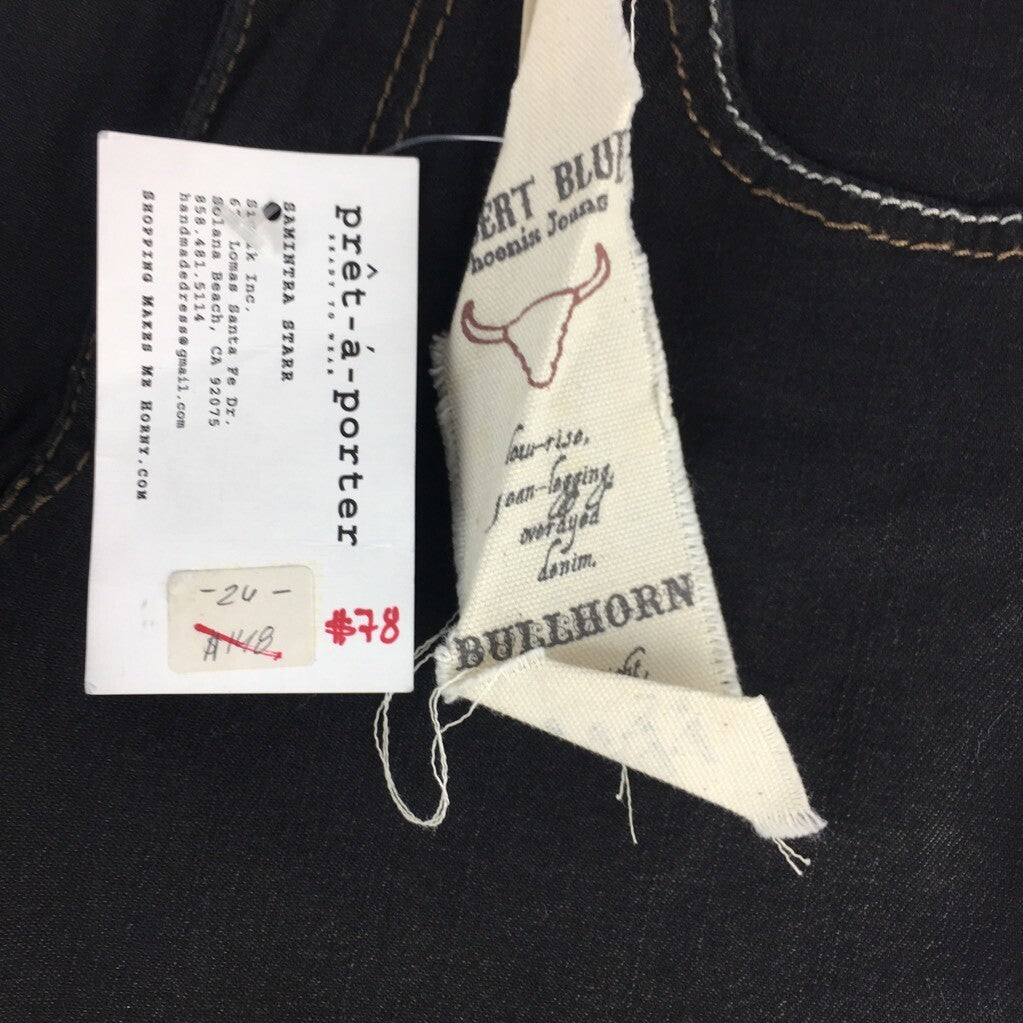 Desert Blue Womens Skinny Jeans Black Embroidery Bull Head Zipper Stretch 26 New