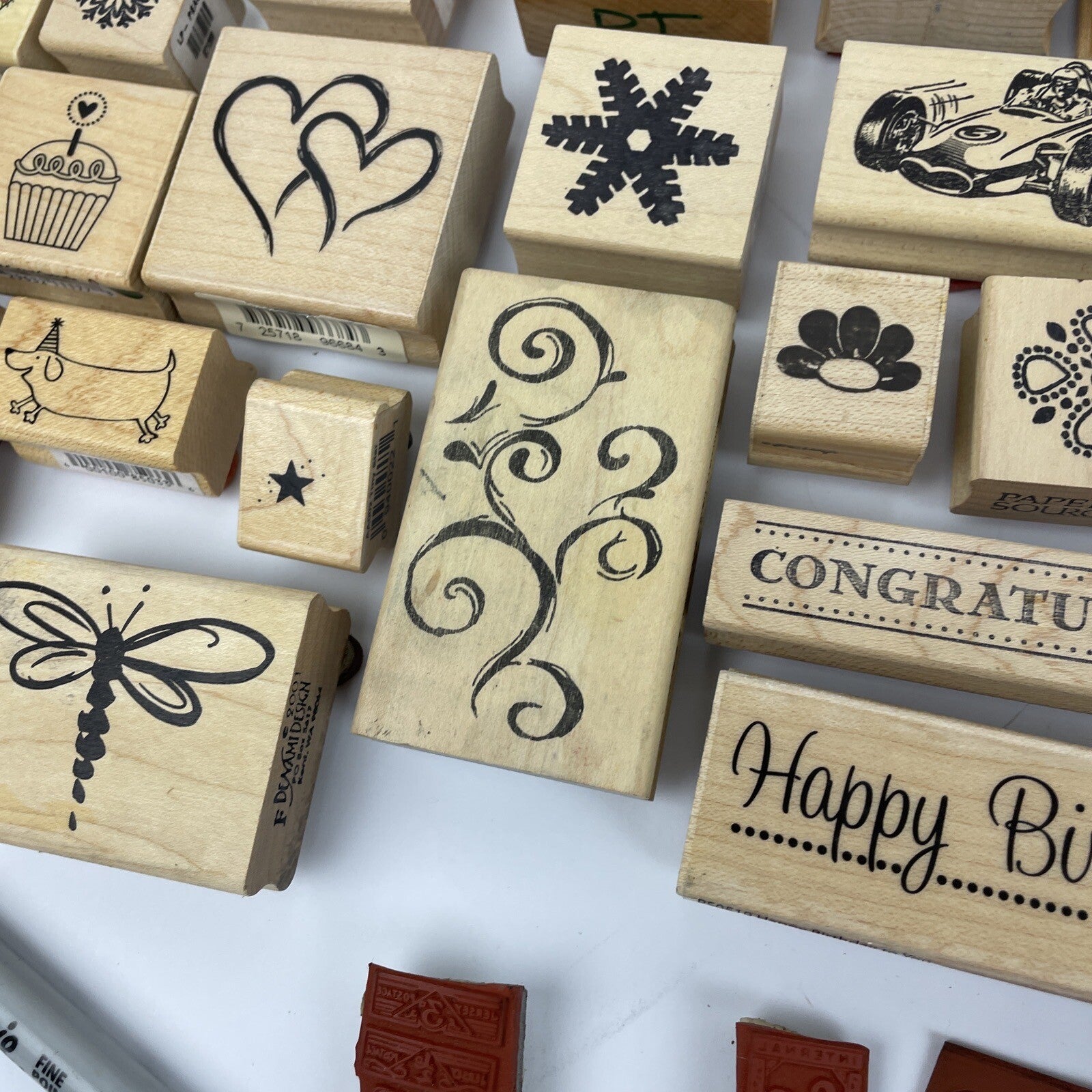 Rubber Stamp Lot SANTA Flowers Christmas DOG Paw Words Scrapbook Paper New Used