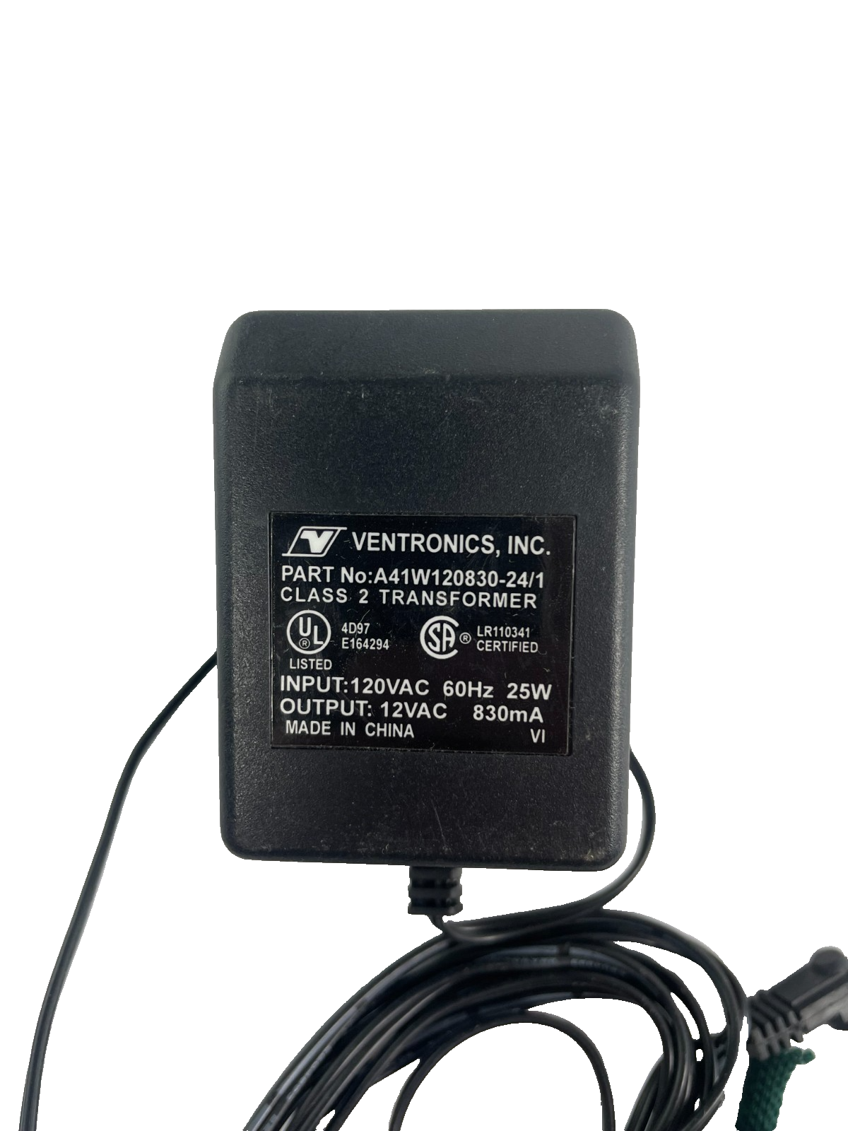 Geniune Ventronics Model A41W120830-24/1 Output 12V 0.83A Class2 AC Adapter #A83