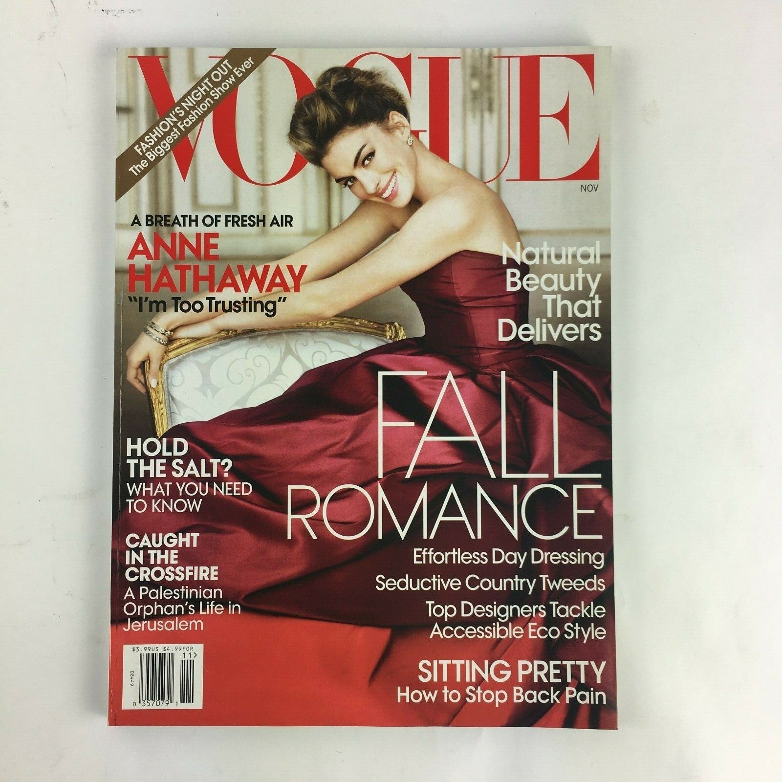 November 2011 Vogue Magazine Anne Hathaway Fall Romance Sitting Pretty