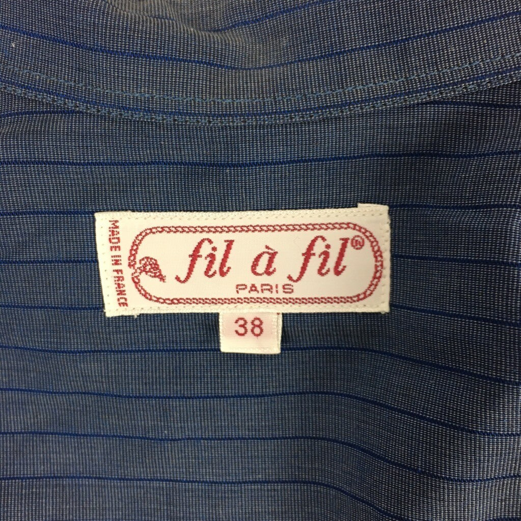Fil A Fil Mens Button Front Shirt Blue Striped Long Sleeve Pocket 100% Cotton 38