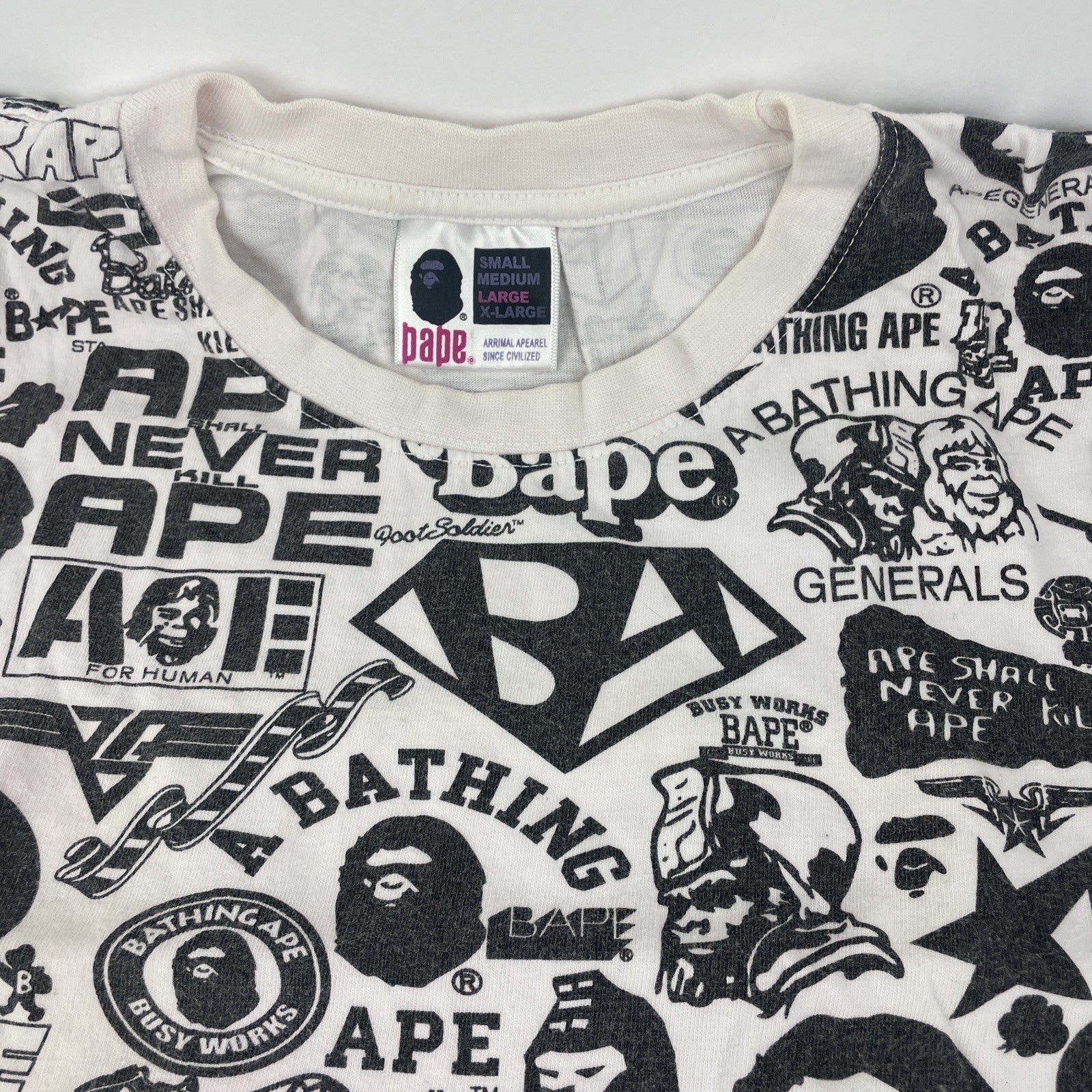 A Bathing Ape BAPE Men's All Over Graphic Logo Crew Neck Short Sleeve T-Shirt L