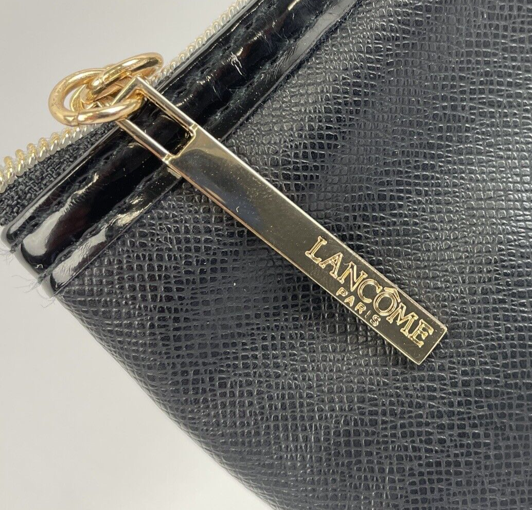 Lancome Paris Runway Black Clutch Beauty Gold Zip Bag Cosmetic Makeup Carry Case