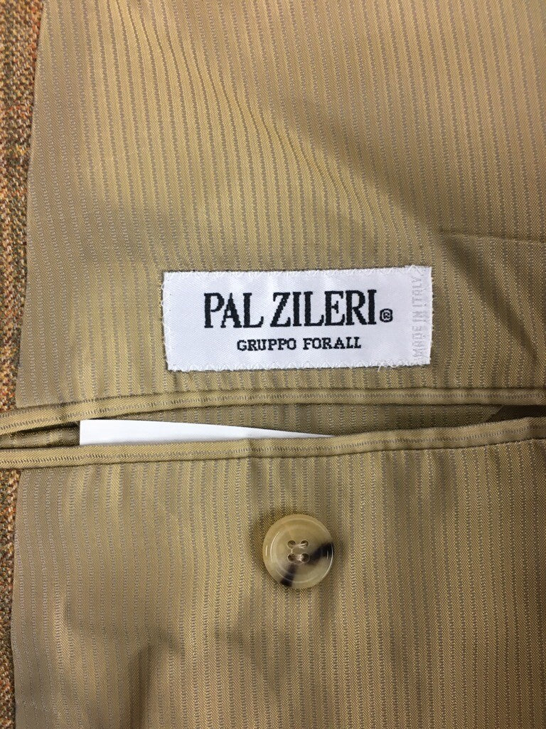 Pal Zileri Mens Suit Jacket Brown Plaid Notch Lapel Lined Virgin Wool Blazer 56
