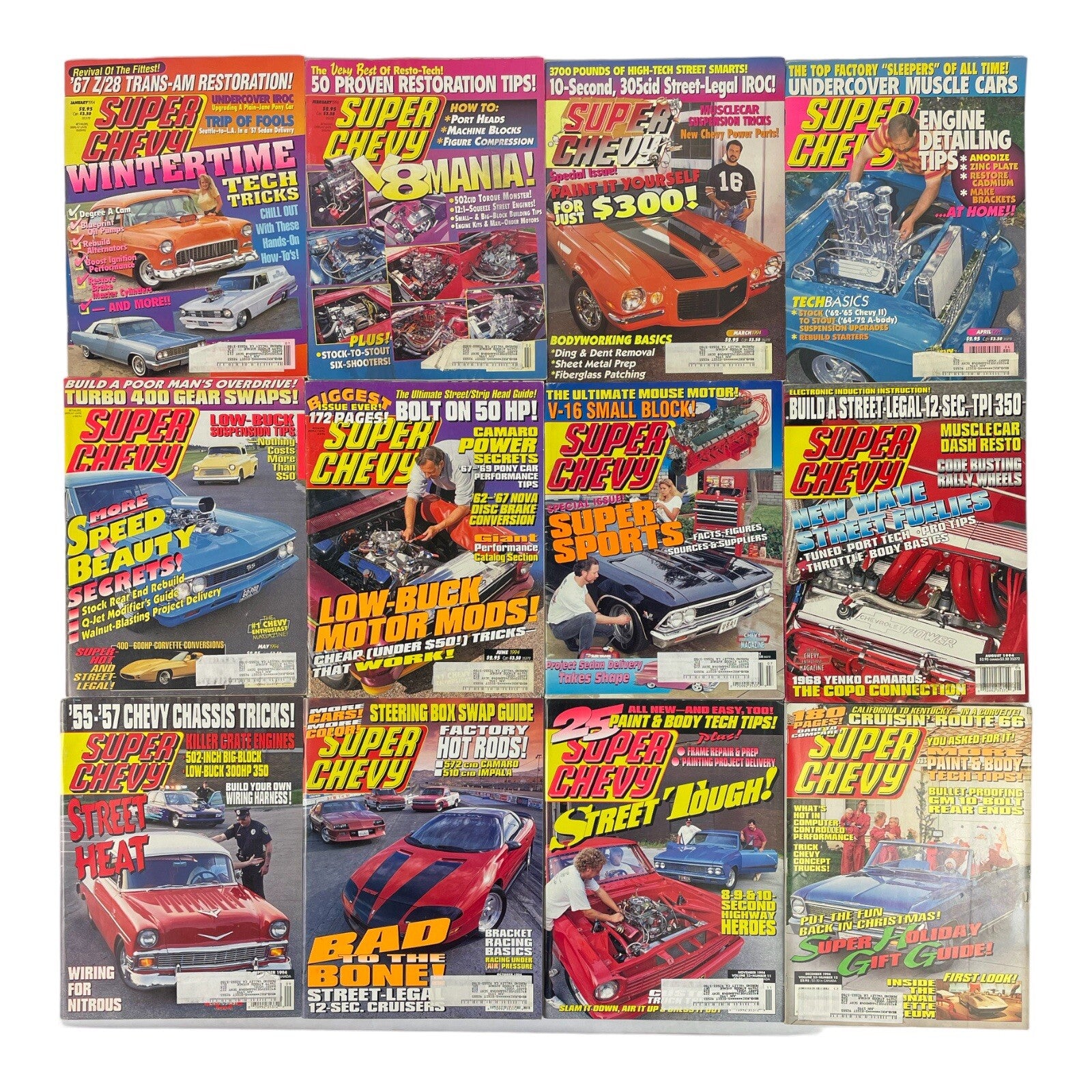Lot of 12: SUPER CHEVY MAGAZINES Complete Full Set 12 issues Jan to Dec 1994
