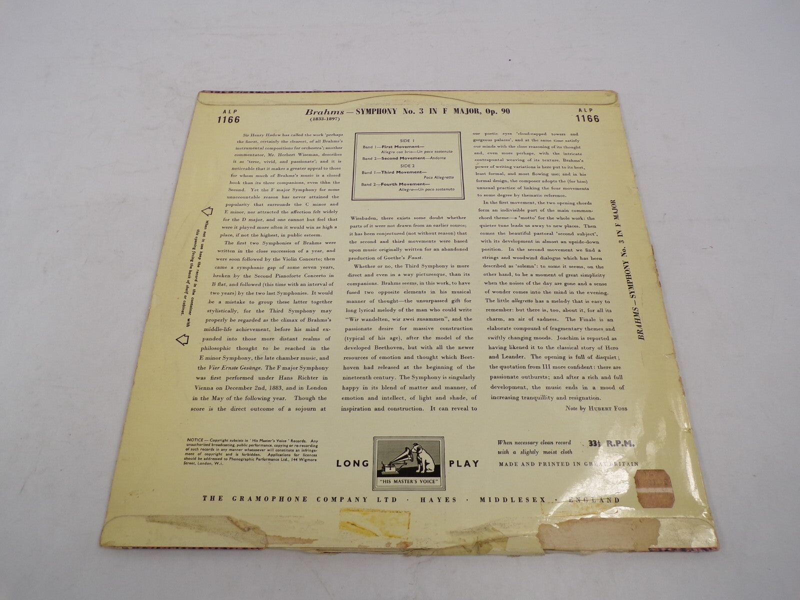 Toscanini Conducting the N.B.C Symphony Orchestra  BrahmsVinyl Records