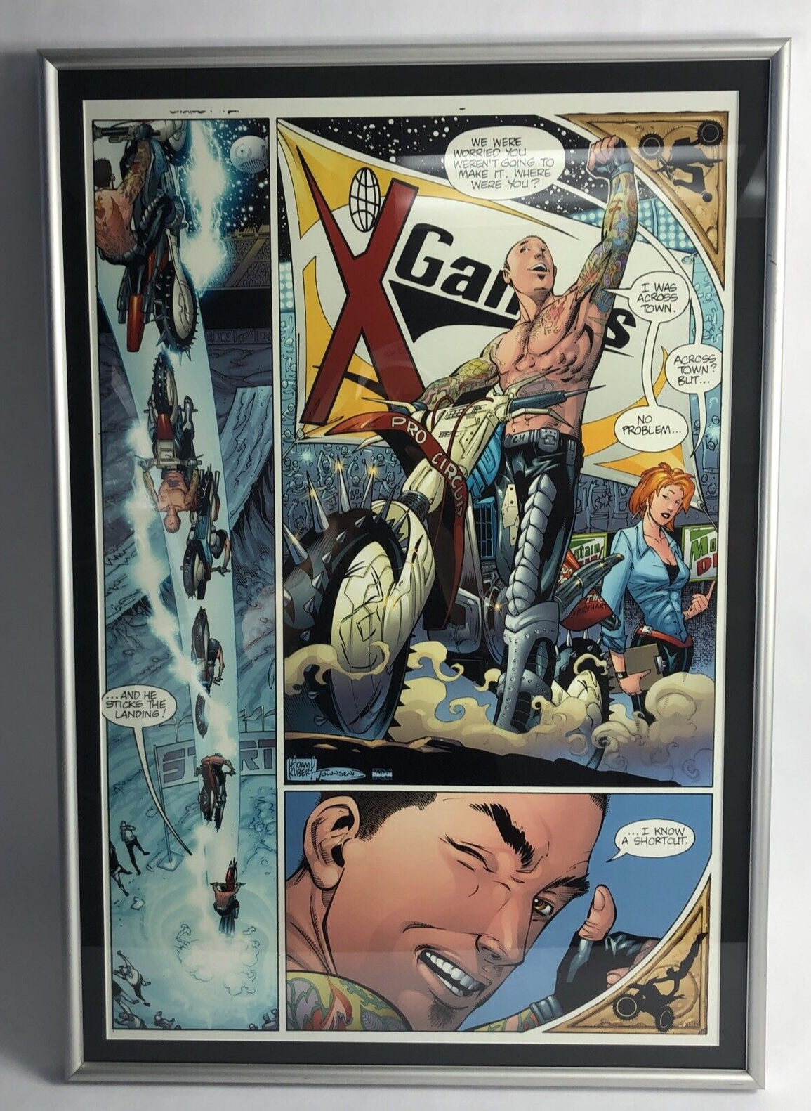 Adam Kubert 32" x 22" FRAMED Original Art Poster X-Games Carey Hart Motocross