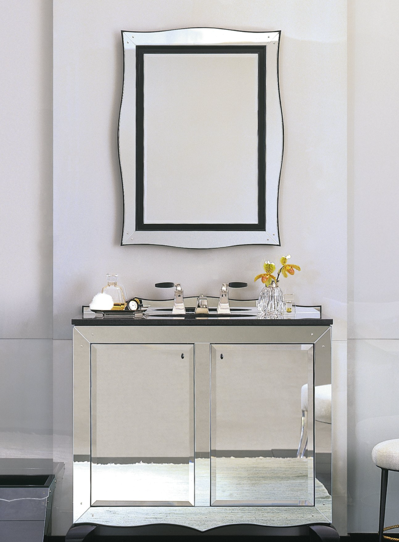 OEM NOS Kallista Glamour Bathroom Mirror 1880418 Black Lacquer Frame 32" x  24"