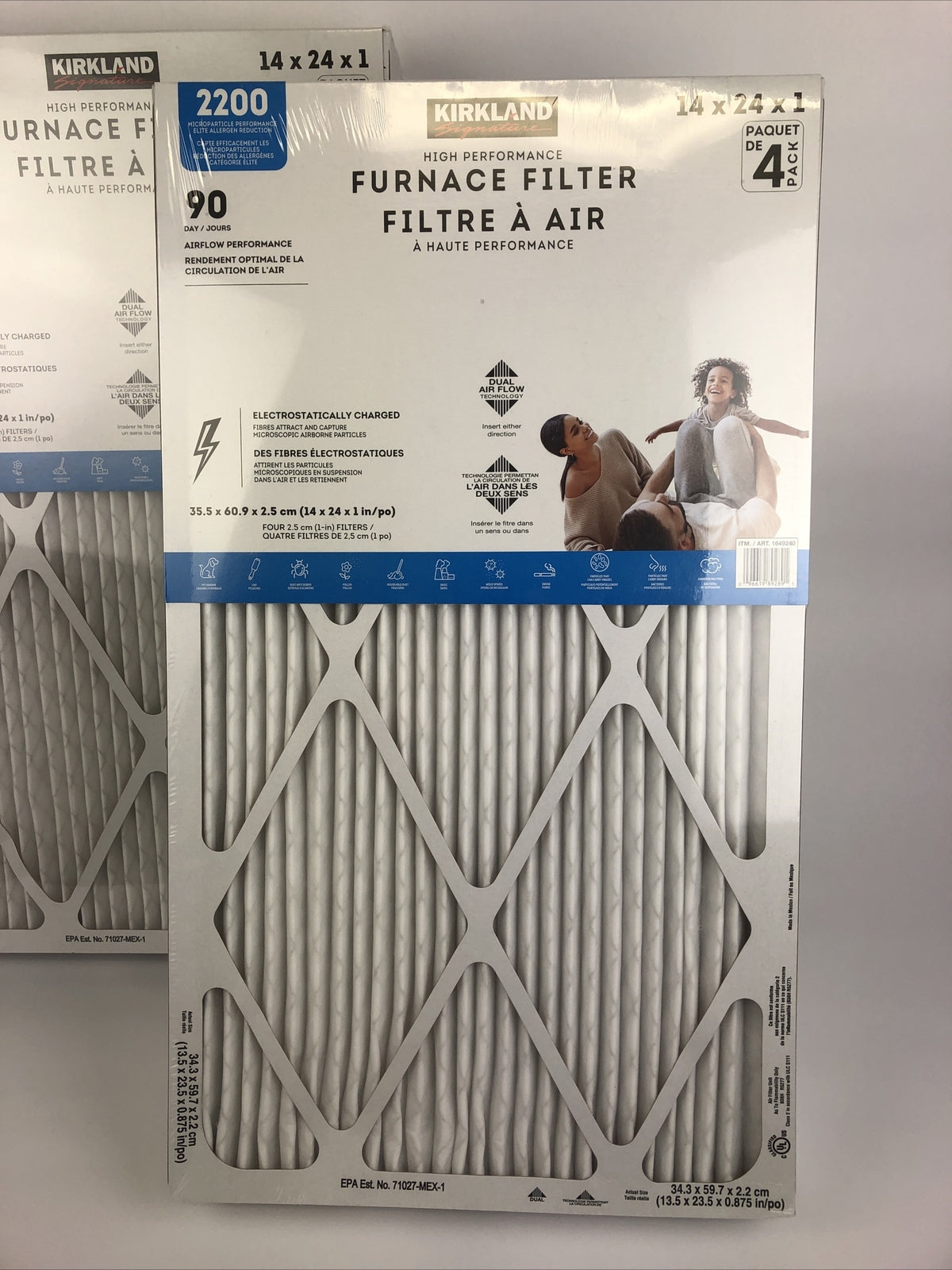 2 x Kirkland Signature 2200 High Performance Furnace Filters, 4-Pack 1648343