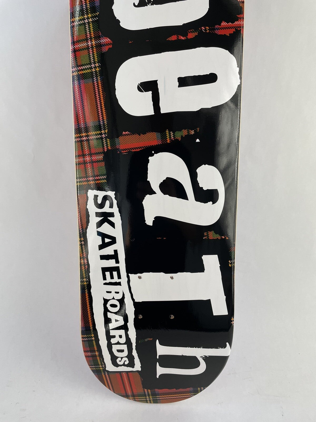Death Skateboards Tartan Punk 8.125-inch skateboard deck with grip tape and free shipping.