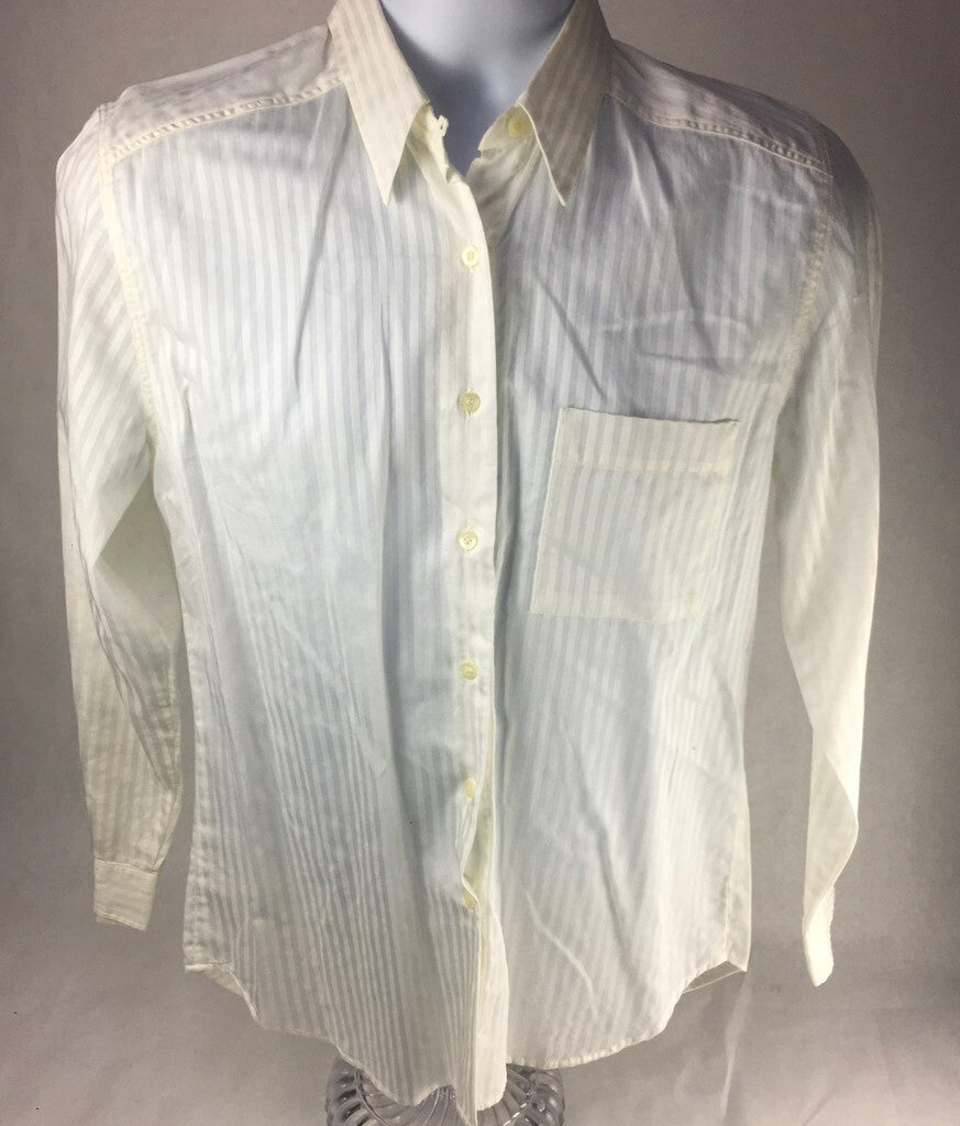 Fil A Fil Mens Button Front Shirt White Textured Long Sleeve Pocket Cotton 38