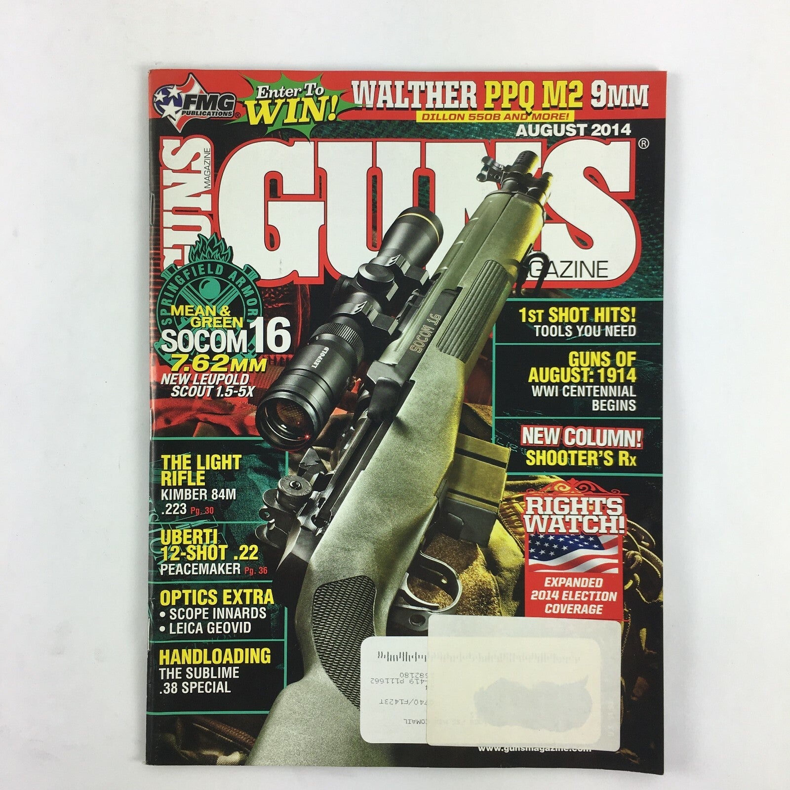 August 2014 Guns Magazine Socom 16 Mean & Green 7.62mm Uberti 12 Shot .22