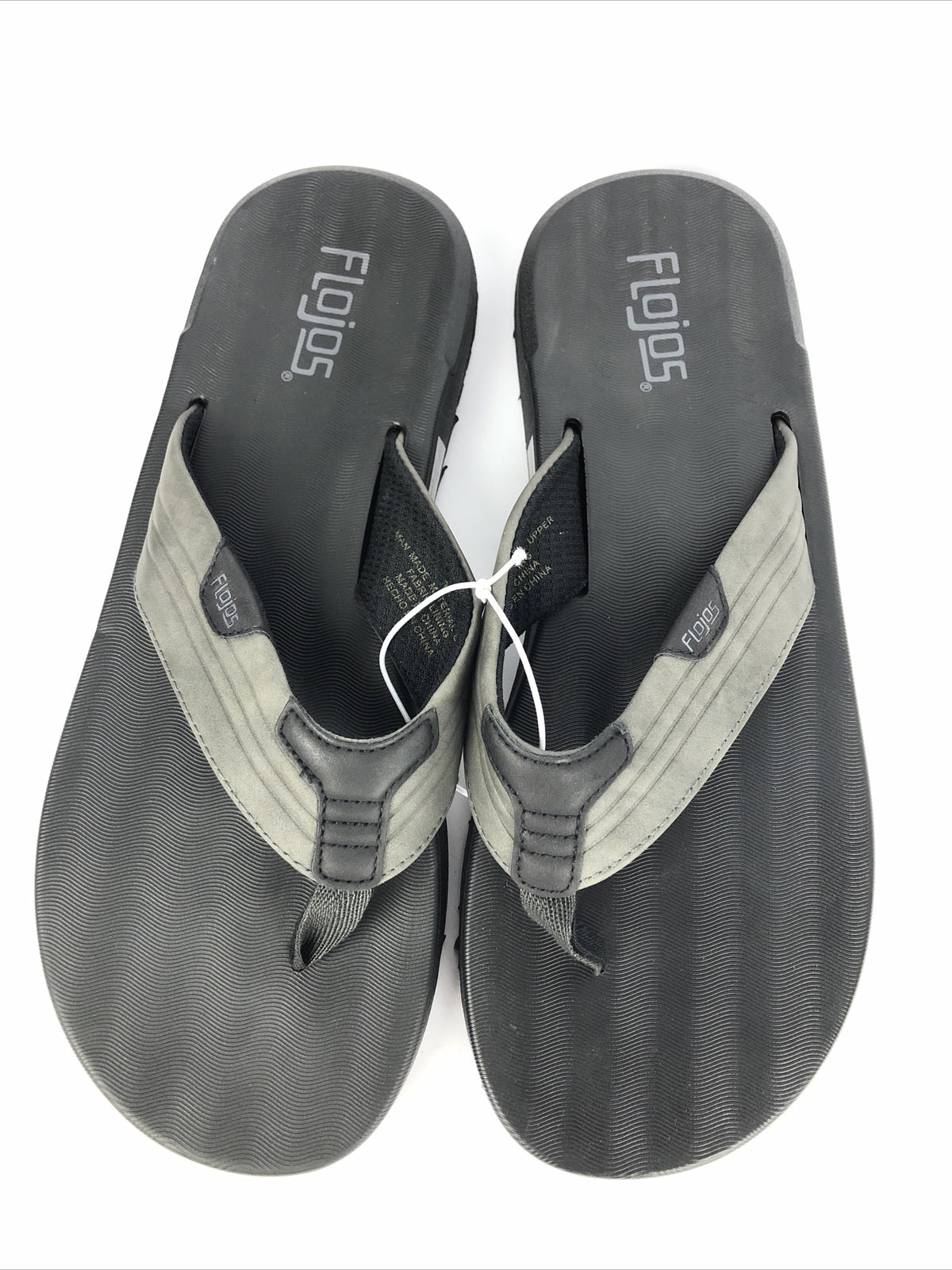 FLOJOS Mens Flip Flops Gray Black Memory Foam Size 12 Sandals Shoes