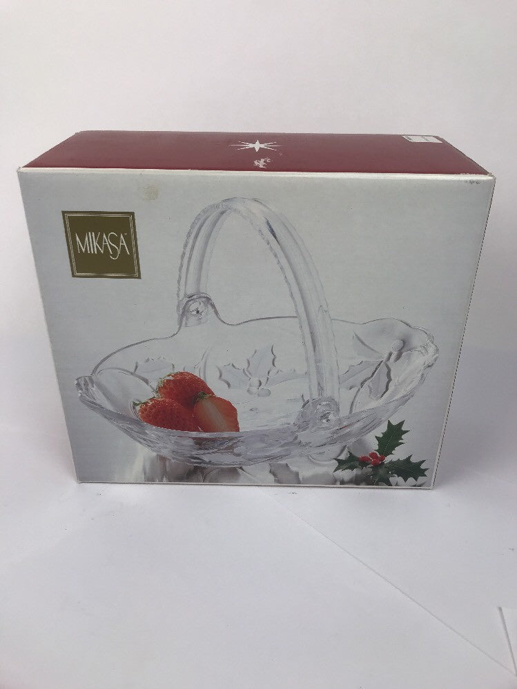 New Mikasa Season's Holly Crystal Bowl Handeled 9 inches WT52/524 
