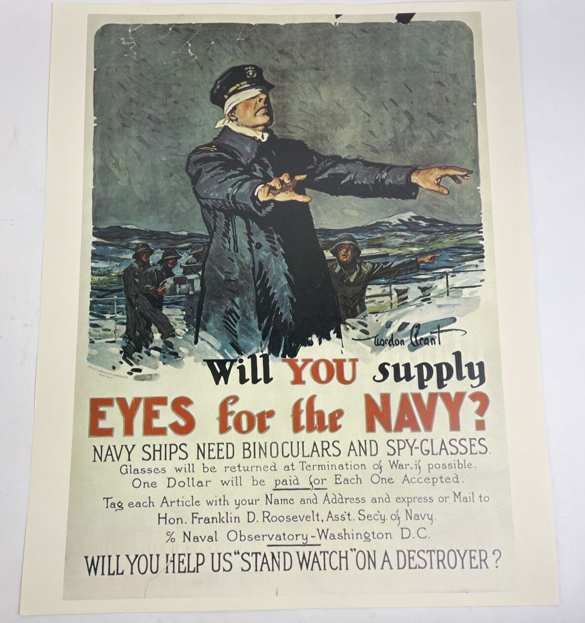 U.S.A Navy Recruitment Poster WILL YOU SUPPLY EYES - MILITARY 16"x20" Vintage