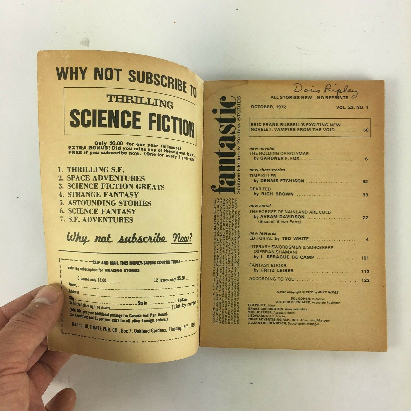 October 1972 Fantastic Science Fiction&Fantasy Fritz Leiber L.Sprague de Camp