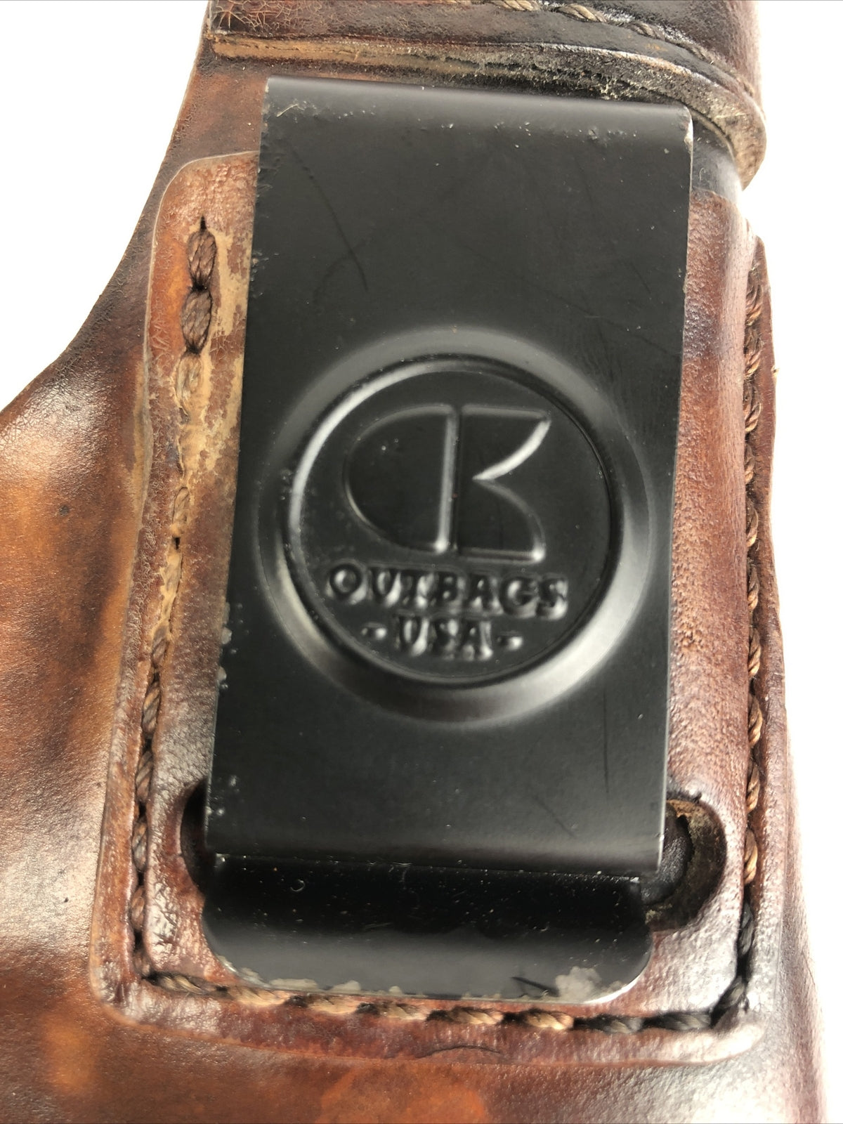 Vintage Outback Leather Pistol Holster w Metal Belt Clip - LOOK