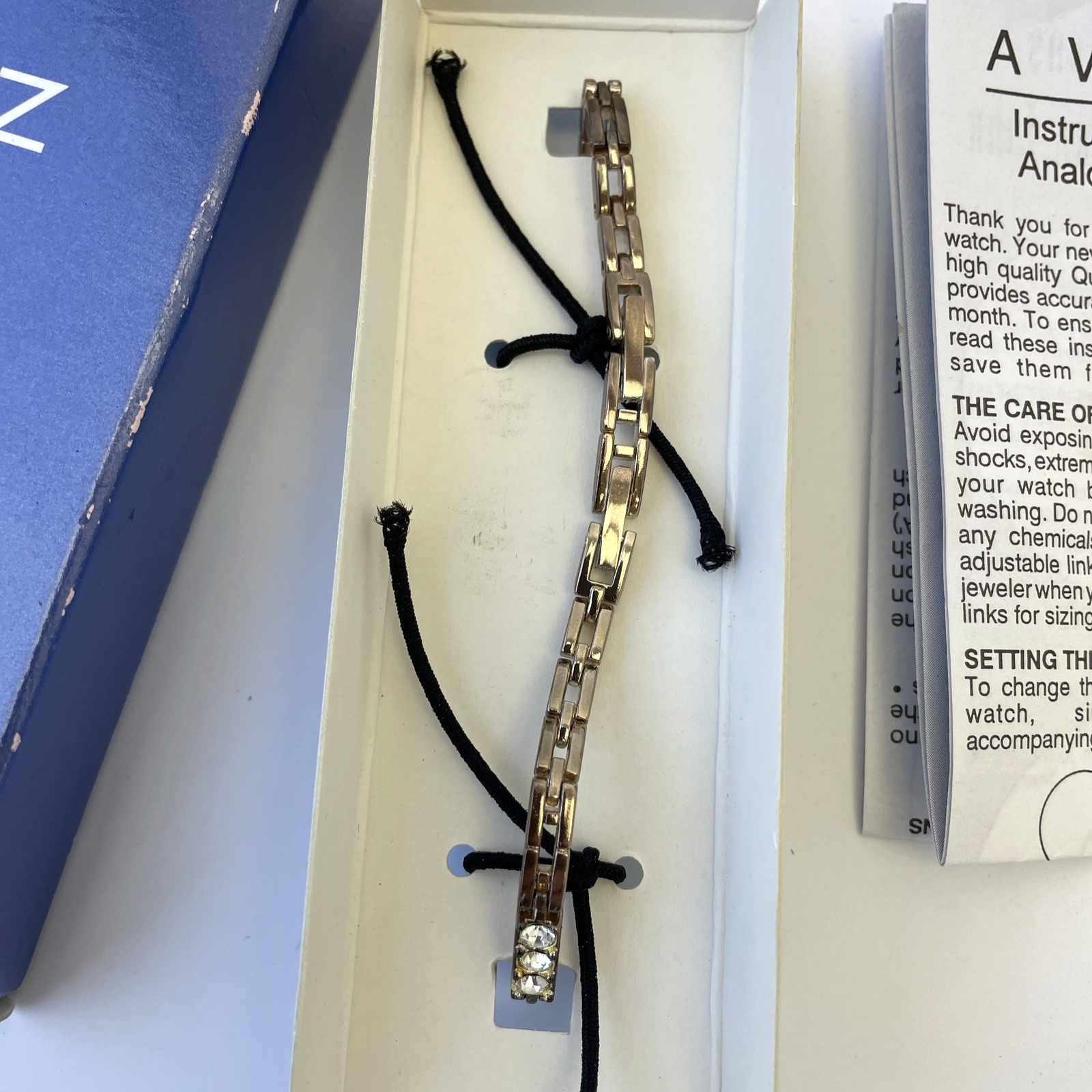 Avon Sparkle Tennis Bracelet Wristwatch Rhinestone / FSC Silvertone Vintage