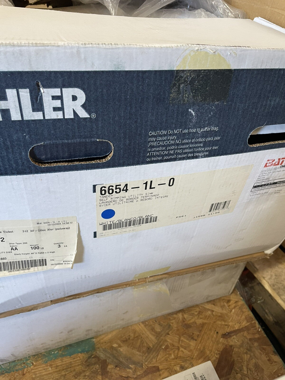 Kohler K-6654-1L-0 top mount utility sink white with left faucet hole