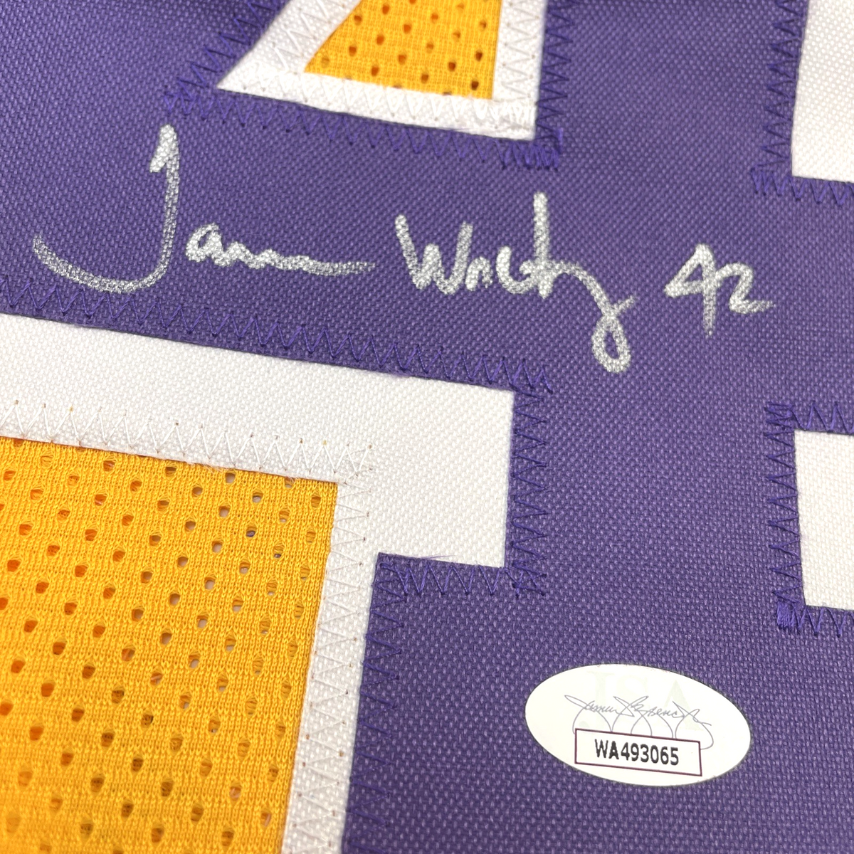 James Worthy BGJ Los Angeles LA Lakers Signed with COA Sticker Yellow Jersey XL