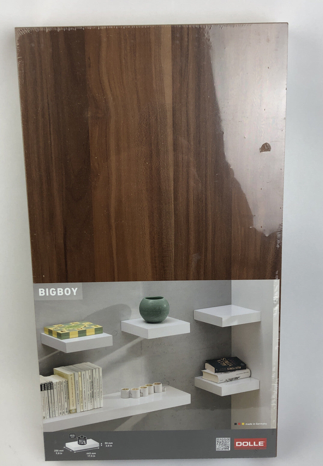 DOLLE GERMANY Big Boy Floating Shelf 17.5" x 10" x 2" Walnut Finish 50KG 110lbs