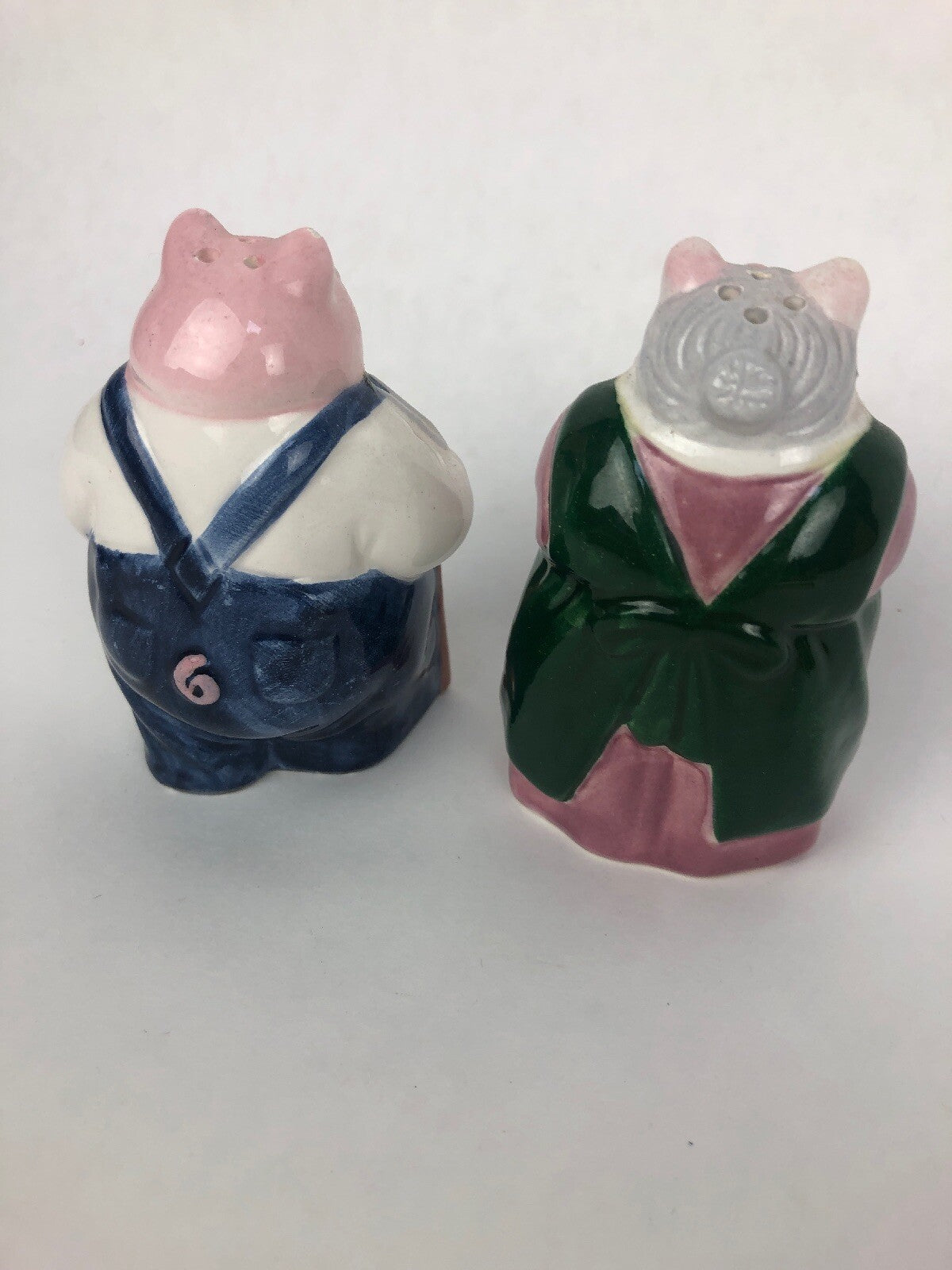 Vintage Farmer Salt and Pepper Shakers - Pigs Pig - American Gothic Portrait