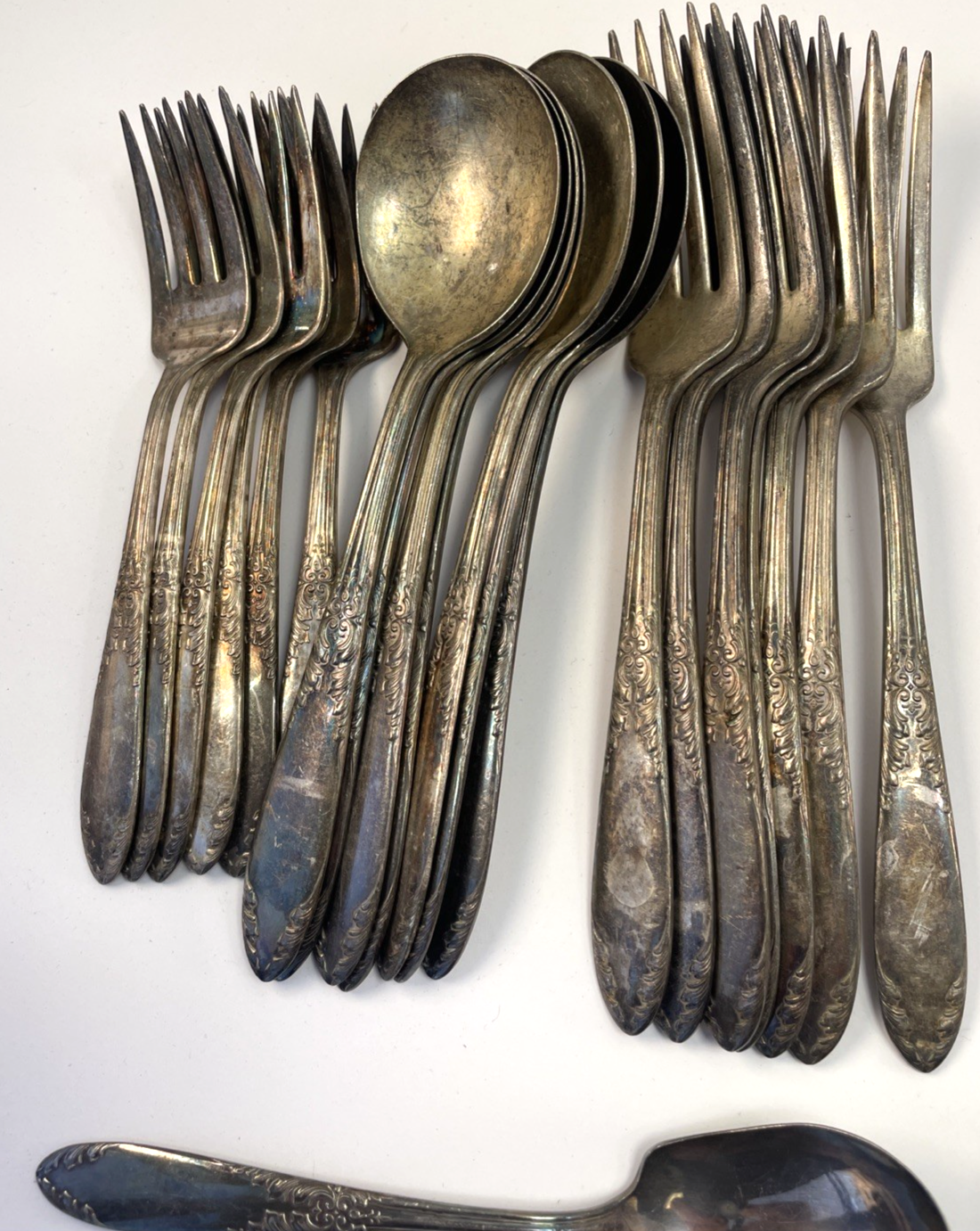 Vintage National Silver Silverplate Royal Pattern Needs TLC 33 Pc Lot