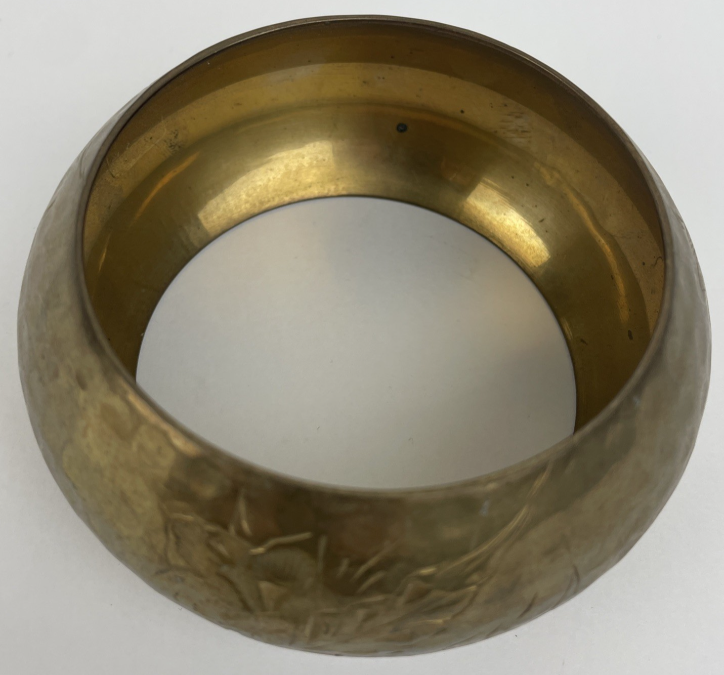 Floral Etched Brass Wide Chunky Large Hammered Bohemian Women’s Bangle Bracelet