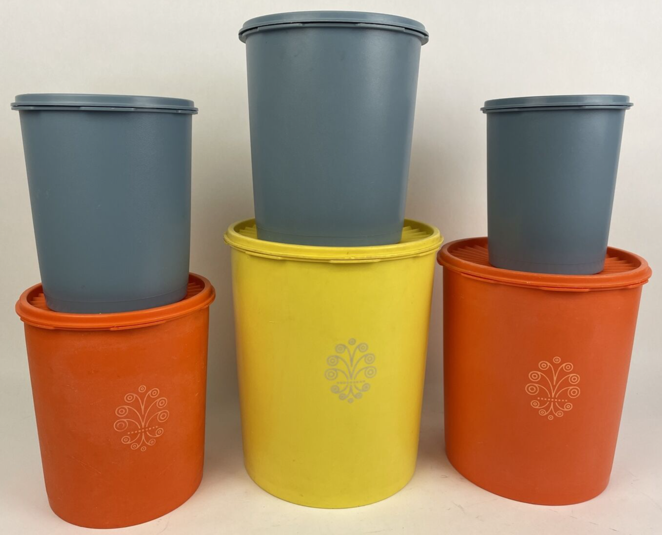 Vintage TUPPERWARE Modular Mates Lot Of 6 Round Storage Containers w Lids