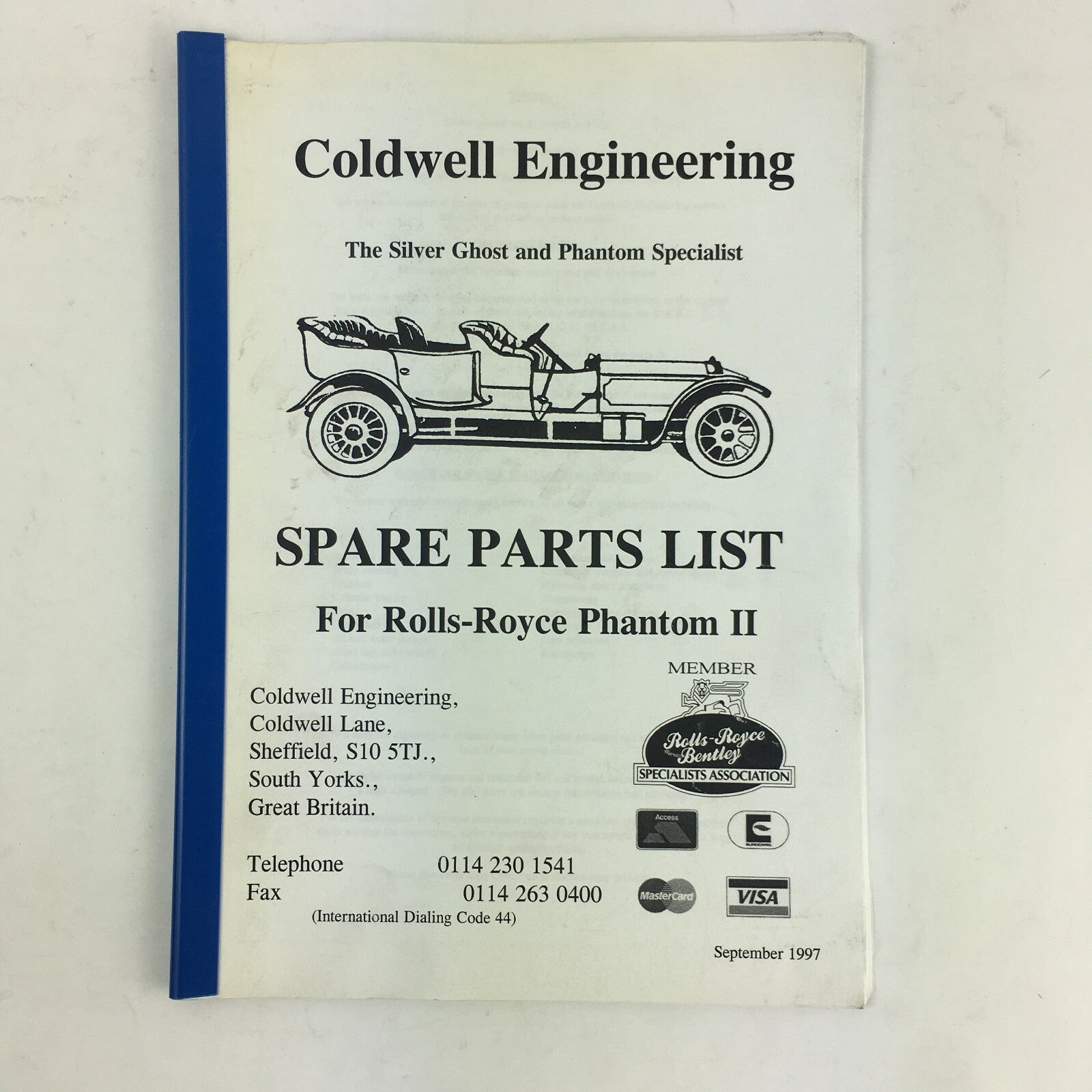 September 1997 Coldwell Engineering Spare Parts List For Rolls Royce Phantom II