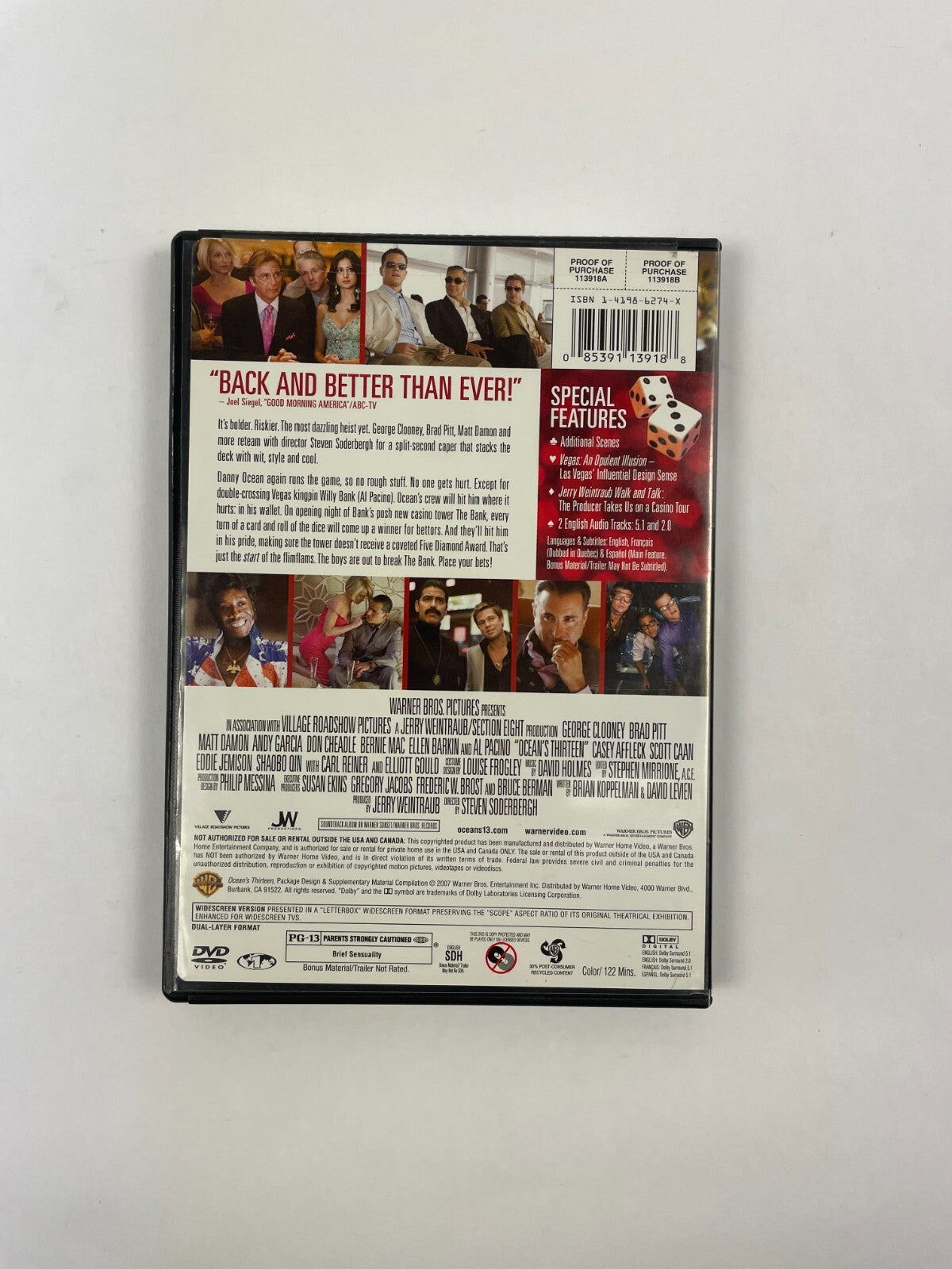Ocean's Thirteen George Clooney Brad Pitt Matt Damon Andy Garcia DVD Movie