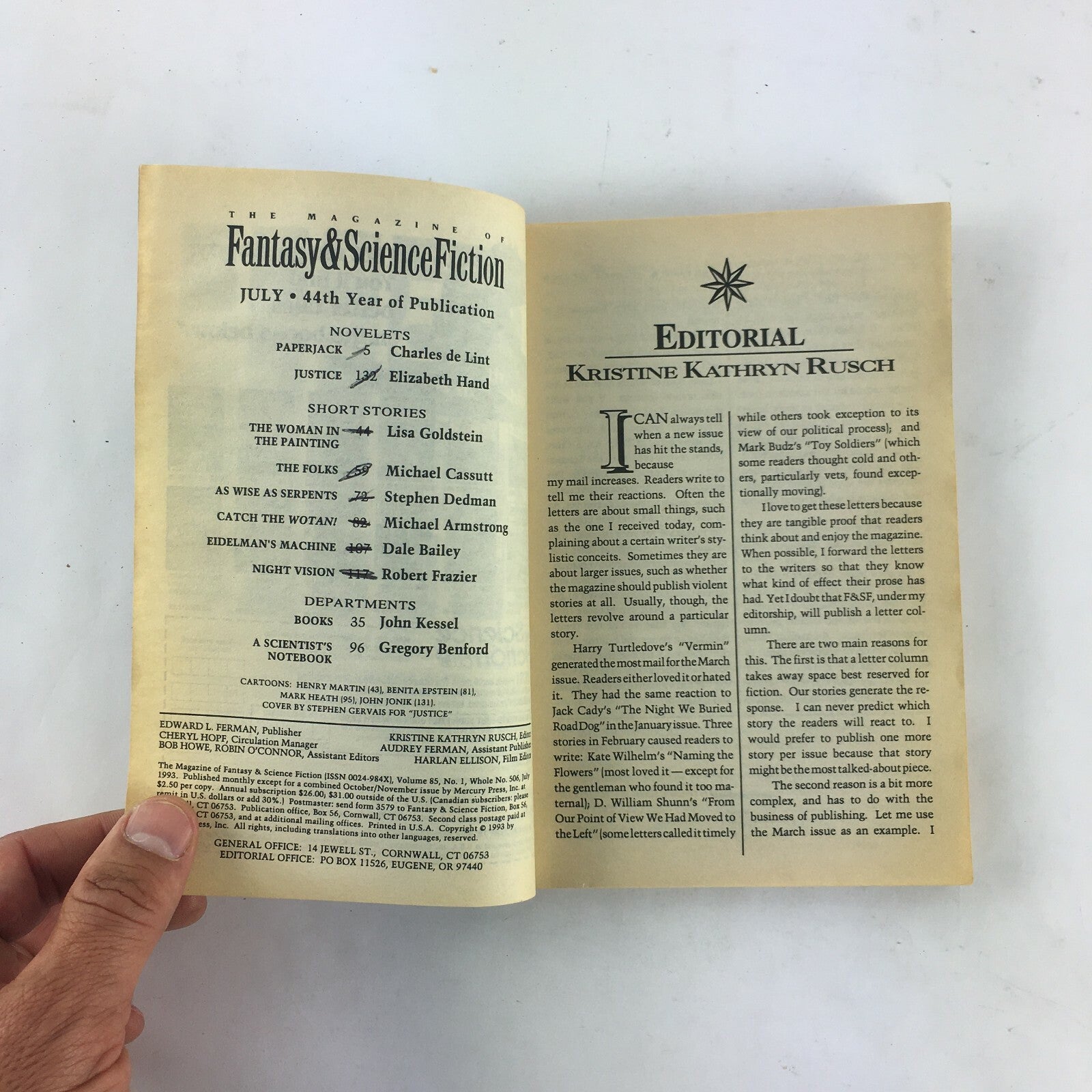 July Fantasy & Science Fiction Magazine Justice Elizabeth Hand Michael Cassutt