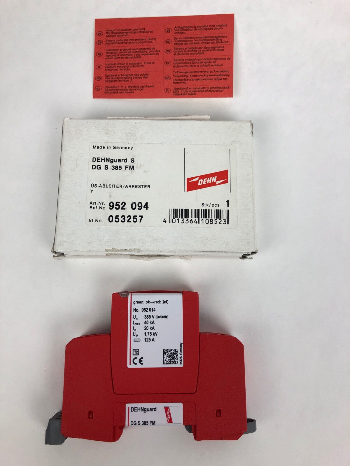 DEHN DG S 385 FM 952 094 surge arrester 385v 125 A 40 kA 20 kA 1,75 kV 1 pc NIB