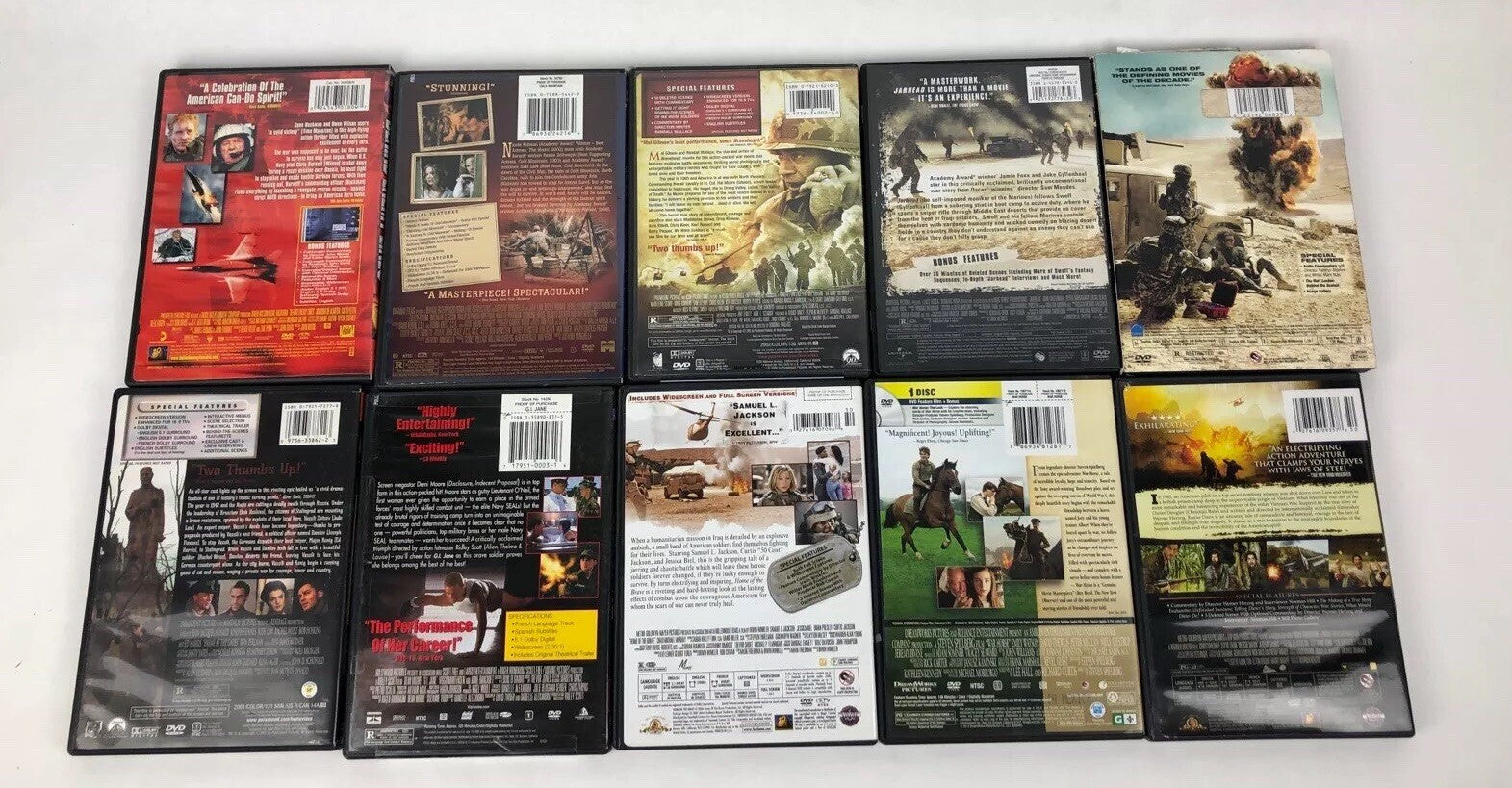 LOT OF 10 MILITARY & WAR  MOVIES DVD jarhead Hurt Locker War Horse Rescue Dawn +