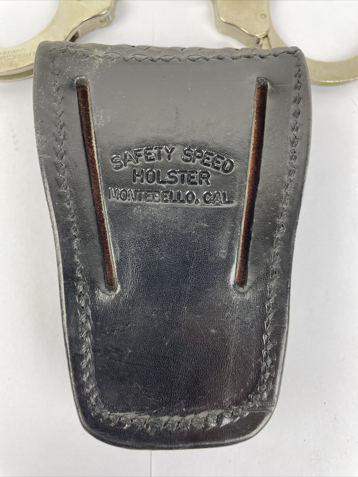 PEERLESS Handcuffs w/ Leather Safety Speed Holster Montebello CA U.S.A.  NO KEY