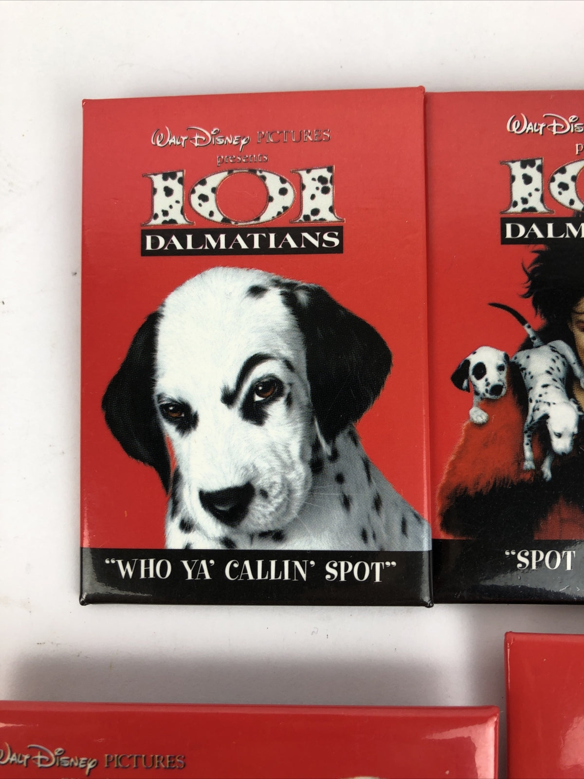 101 DALMATIONS 6 x Promotional Movie Button Set - GLENN CLOSE DISNEY 1996