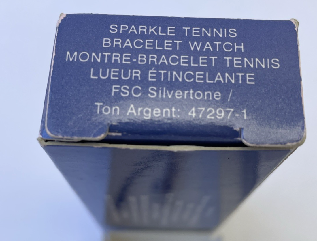 Avon Sparkle Tennis Bracelet Wristwatch Rhinestone / FSC Silvertone Vintage