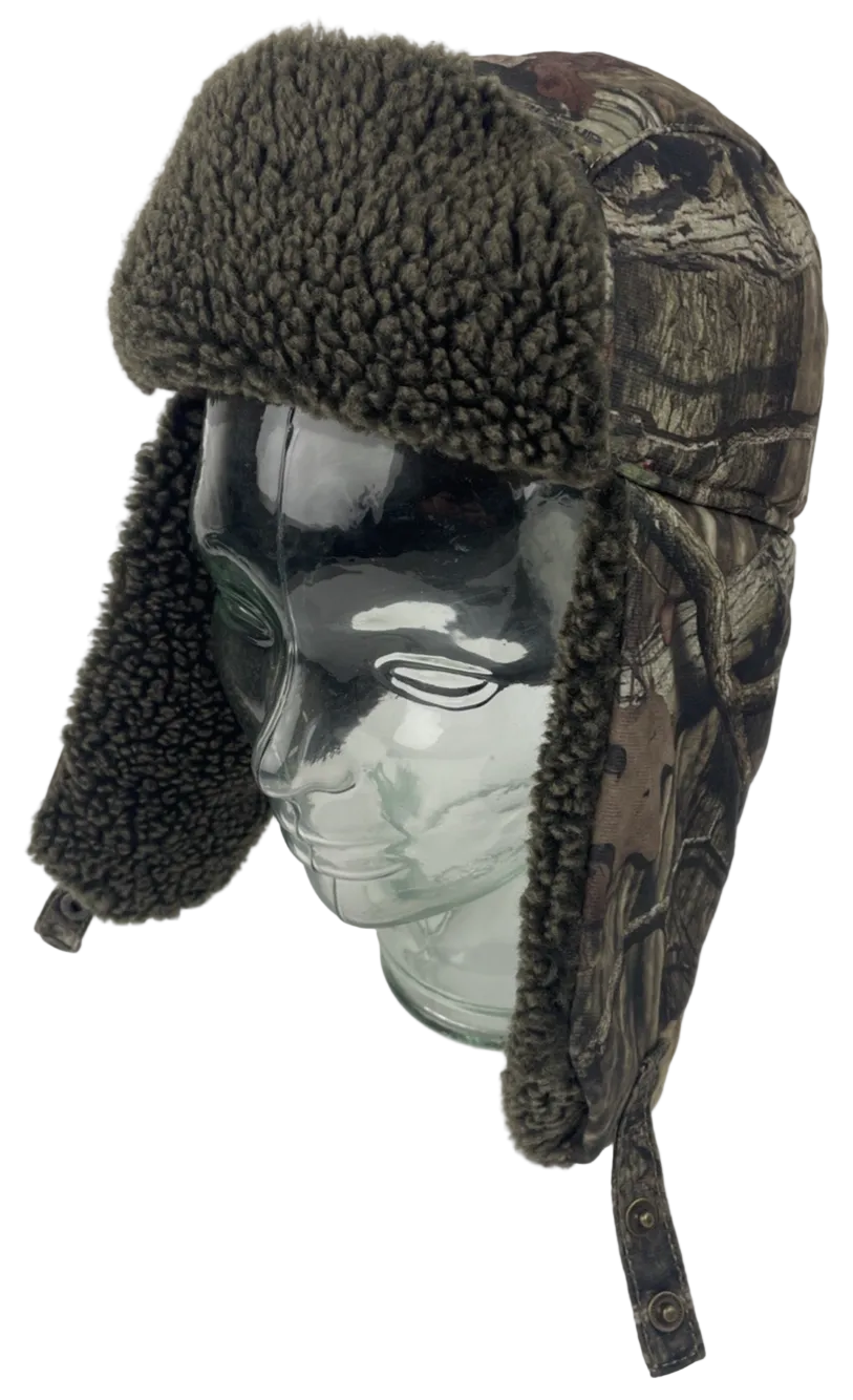 Fur Lined Winter Hat Camo Small Insulated Quilted Lining Strap Size M / L