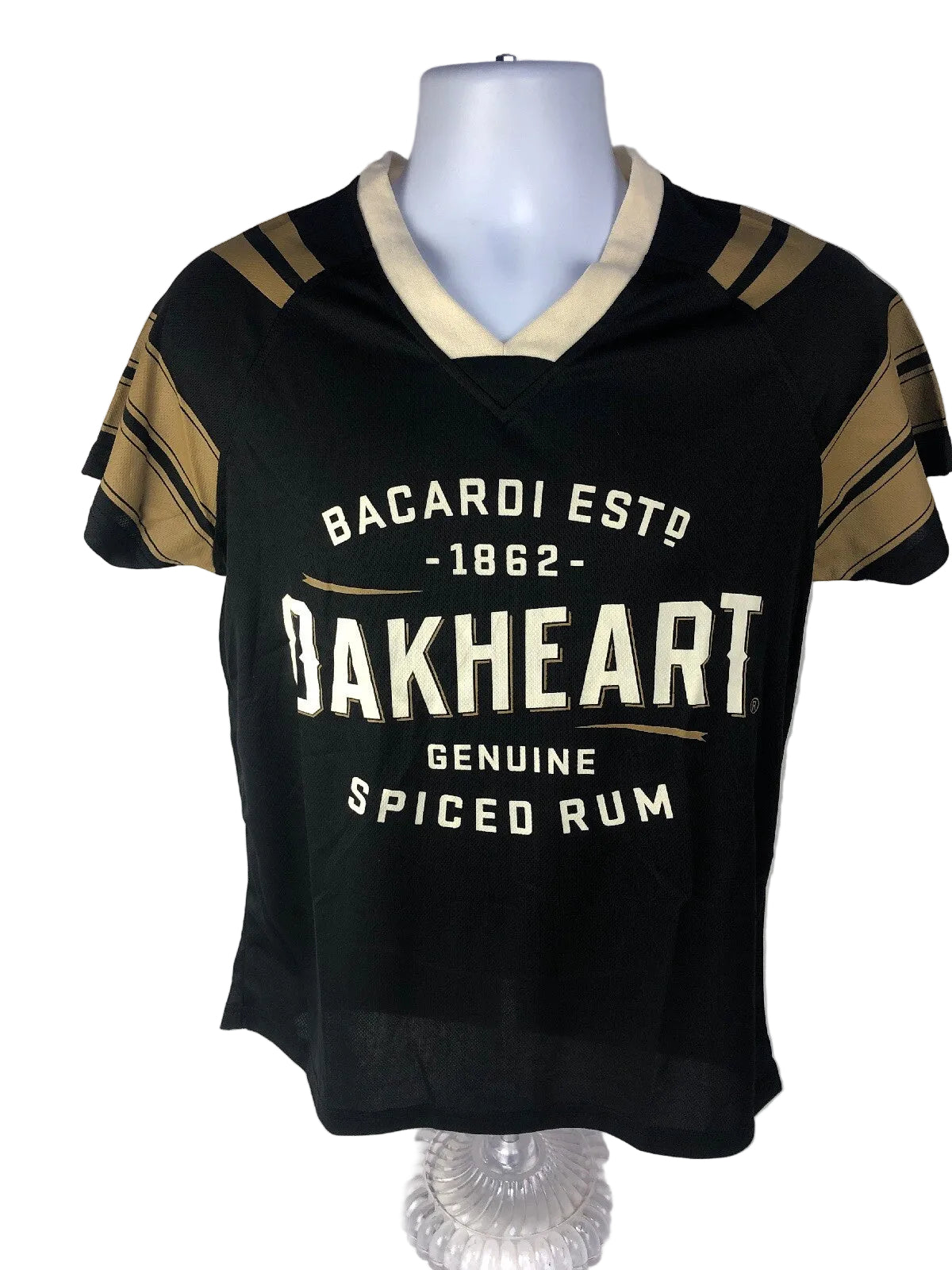 Bacardi Oakheart Spiced Rum Black Football  Jersey Shirt Women’s MEDIUM New Rare