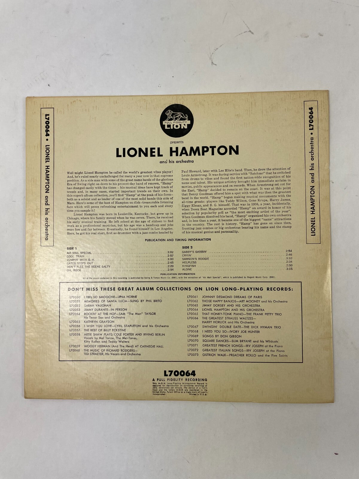 Lionel Hampton Air Mail Special Cool Train Gates Steps Out Oh Rock Vinyl Record