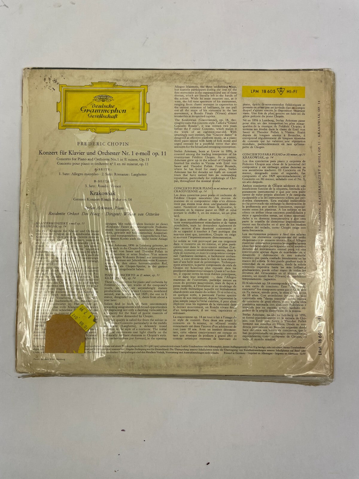 Chopin Klavierkonzert Nr.1 e-moll Krakowiak Stefan Askenase Piano Vinyl Record