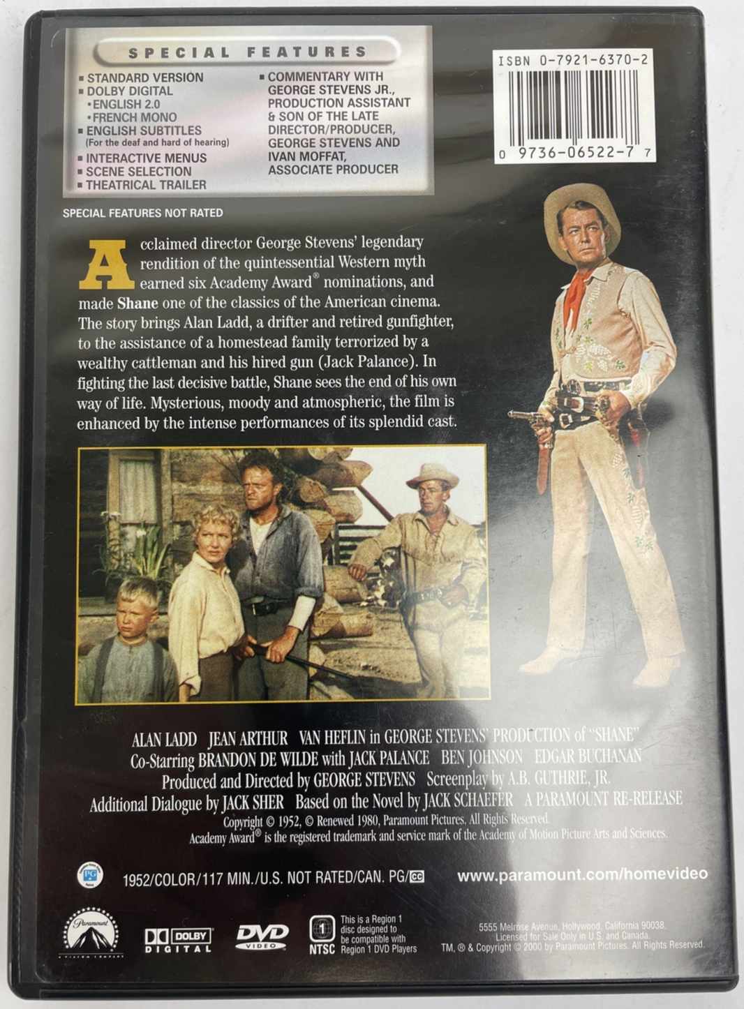 " Shane " DVD Video - Alan Ladd, Jean Arthur, 1952, Van Heflin - MINT DISC
