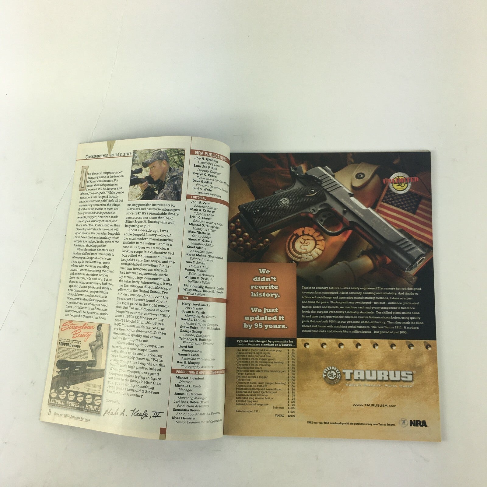 February 2007 AmericanRifleman Magazine Made for America's Best Taurus OSS.45ACP
